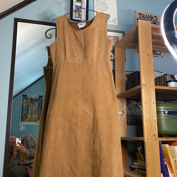Full Length Faux Suede Tan Dress - Picture 3 of 9